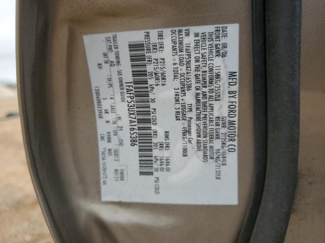 1FAFP53UX7A165386 - 2007 FORD TAURUS SE BEIGE photo 12