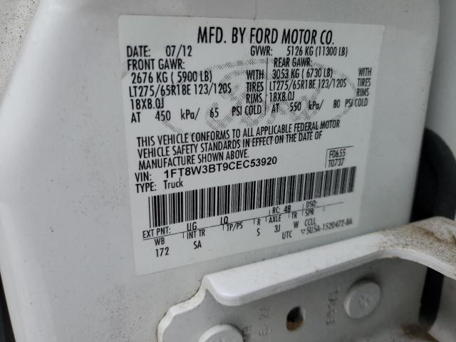 1FT8W3BT9CEC53920 - 2012 FORD F350 SUPER DUTY WHITE photo 12