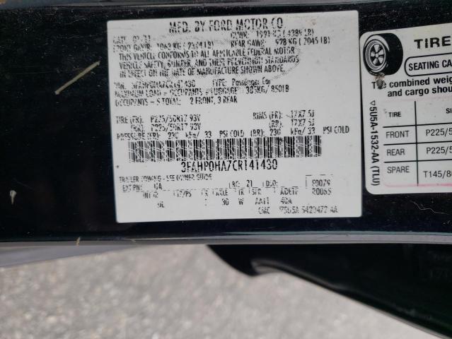 3FAHP0HA7CR141430 - 2012 FORD FUSION SE BLACK photo 12