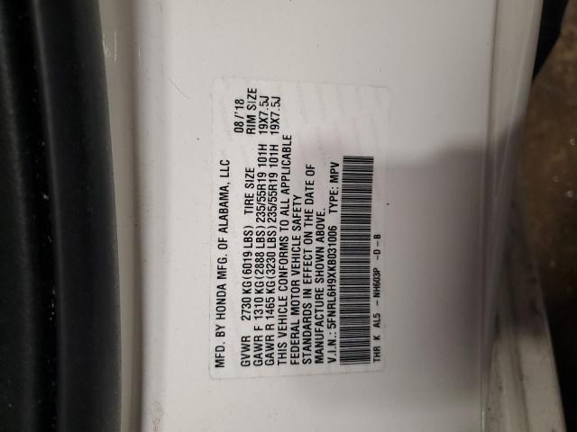 5FNRL6H9XKB031006 - 2019 HONDA ODYSSEY ELITE WHITE photo 13