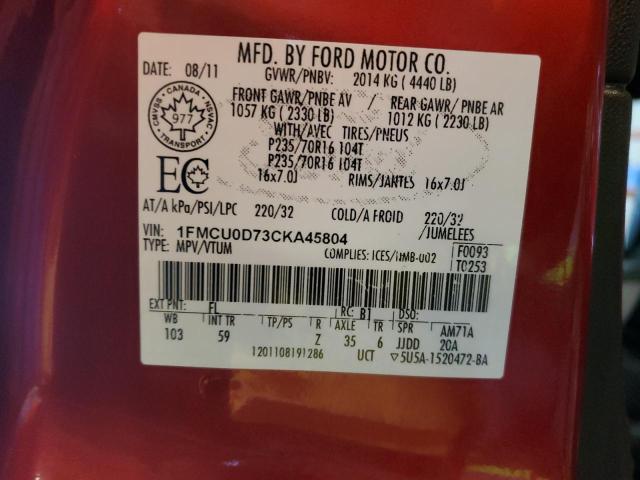 1FMCU0D73CKA45804 - 2012 FORD ESCAPE XLT RED photo 13