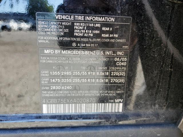 4JGBB75EX6A020870 - 2006 MERCEDES-BENZ ML 500 BLACK photo 14