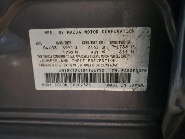 JM1BK324181144750 - 2008 MAZDA 3 S GRAY photo 12