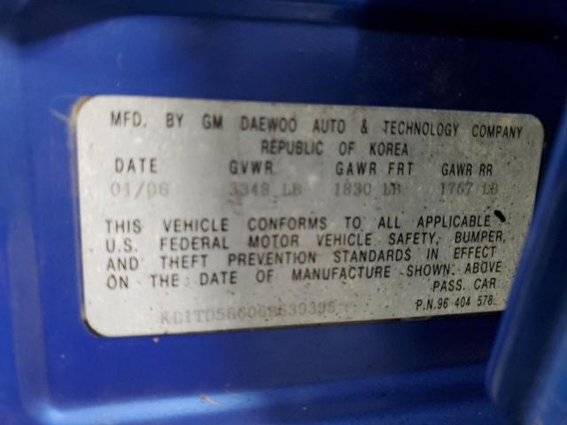 KL1TD56606B639395 - 2006 CHEVROLET AVEO BASE Mavi foto 12
