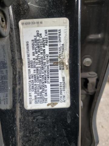 2T1KR32E04C182142 - 2004 TOYOTA COROLLA MA XR BLACK photo 12