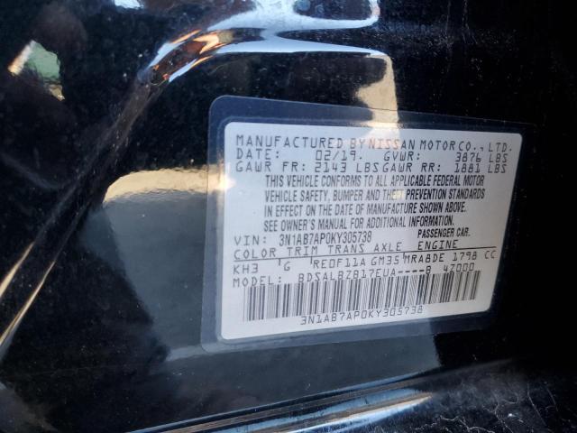 3N1AB7AP0KY305738 - 2019 NISSAN SENTRA S BLACK photo 12