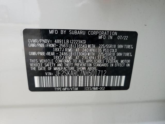 JF2SKARC7NH501712 - 2022 SUBARU FORESTER TOURING WHITE photo 14