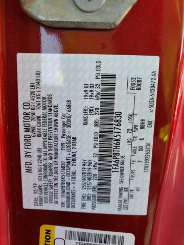1FA6P8TH6K5176830 - 2019 FORD MUSTANG RED photo 12