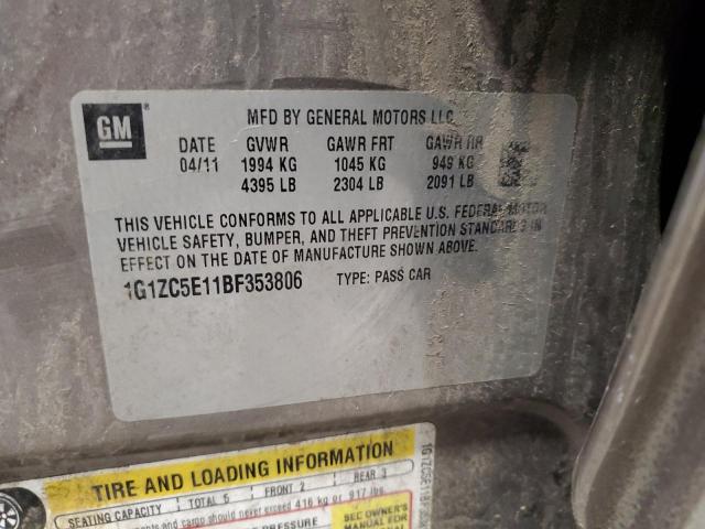1G1ZC5E11BF353806 - 2011 CHEVROLET MALIBU 1LT ვერცხლისფერი ფოტო 12