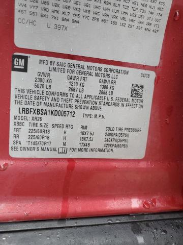 LRBFXBSA1KD005712 - 2019 BUICK ENVISION PREFERRED Bordo foto 12