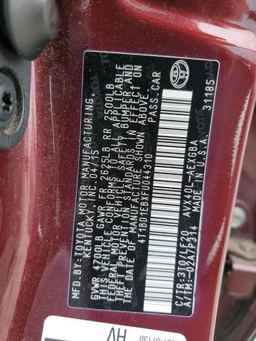 4T1BD1EBXFU044310 - 2015 TOYOTA AVALON HYBRID MAROON photo 12