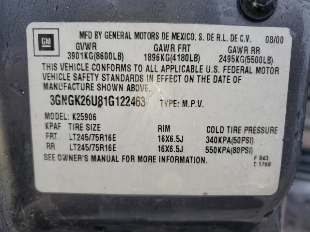 3GNGK26U81G122463 - 2001 CHEVROLET SUBURBAN K2500 GRAY photo 13