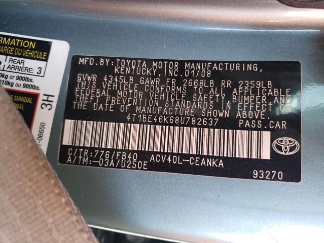 4T1BE46K68U782637 - 2008 TOYOTA CAMRY CE TEAL photo 13