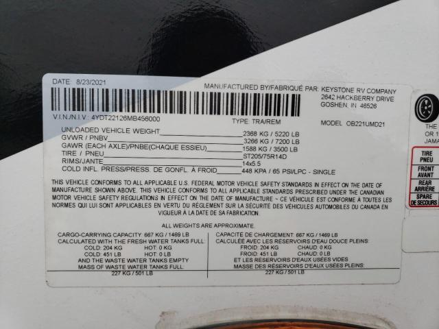 4YDT22126MB456000 - 2021 KEYSTONE OUTBACK TWO TONE photo 10