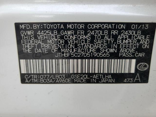 JTHBF5C27D5190565 - 2013 LEXUS IS 250 WHITE photo 12