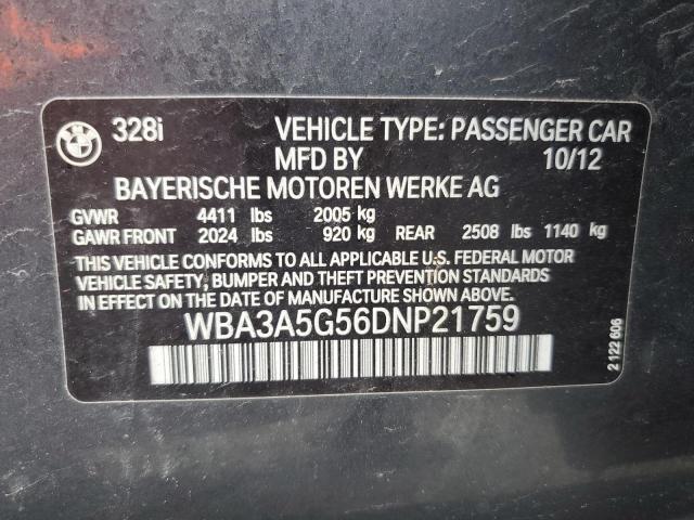 WBA3A5G56DNP21759 - 2013 BMW 328 I GRAY photo 12