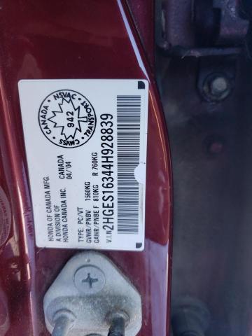 2HGES16344H928839 - 2004 HONDA CIVIC DX VP ბურგუნდია ფოტო 14