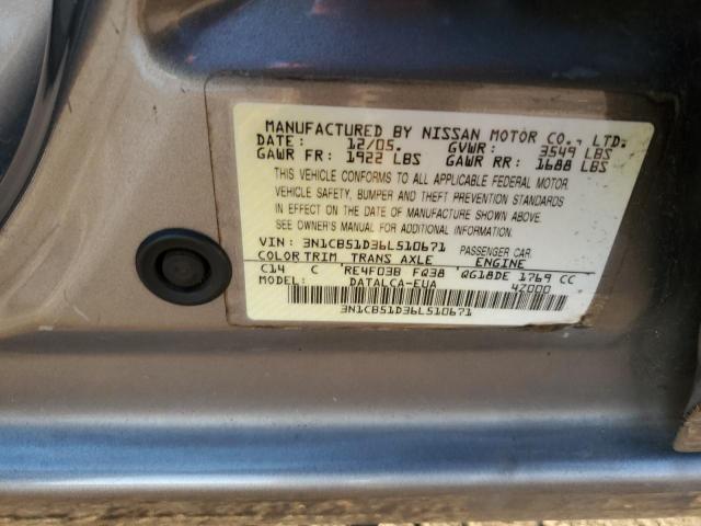 3N1CB51D36L510671 - 2006 NISSAN SENTRA 1.8 GRAY photo 12