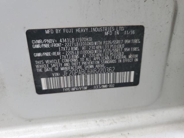 JF2GPABC6H8220362 - 2017 SUBARU CROSSTREK PREMIUM თეთრი ფოტო 12