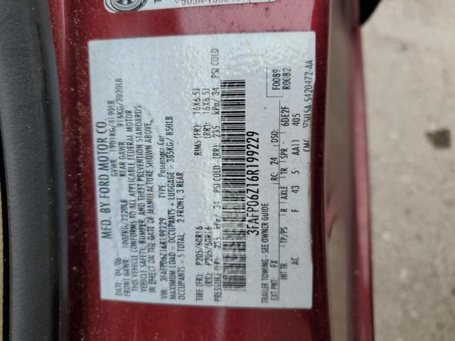 3FAFP06Z16R199229 - 2006 FORD FUSION S BURGUNDY photo 12