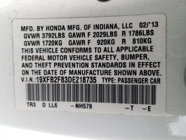 19XFB2F83DE218735 - 2013 HONDA CIVIC EX WHITE photo 12