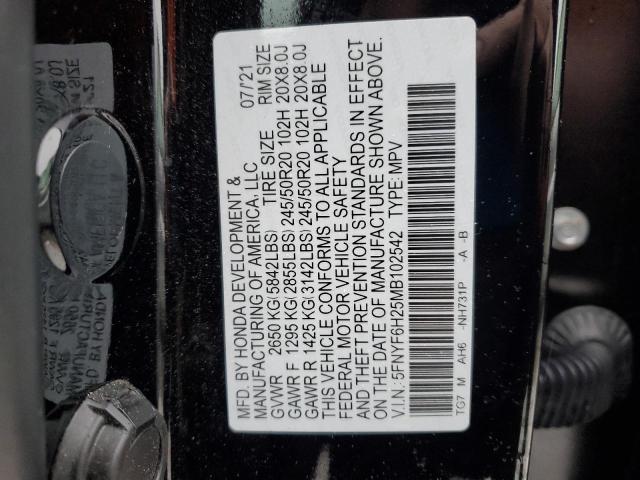 5FNYF6H25MB102542 - 2021 HONDA PILOT SE BLACK photo 14