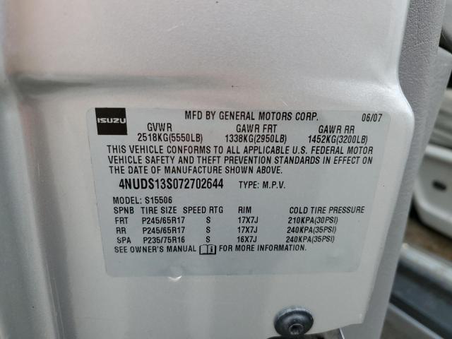 4NUDS13S072702644 - 2007 ISUZU ASCENDER S ნაცრისფერი ფოტო 13