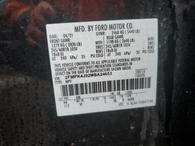 2FMPK4J92MBA24653 - 2021 FORD EDGE SEL BLACK photo 12