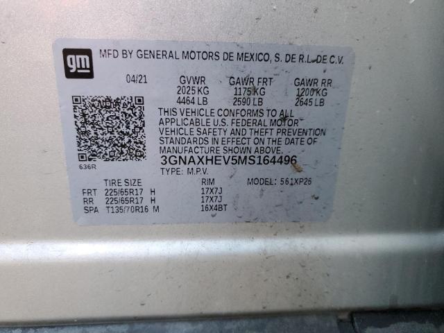 3GNAXHEV5MS164496 - 2021 CHEVROLET EQUINOX LS SILVER photo 13