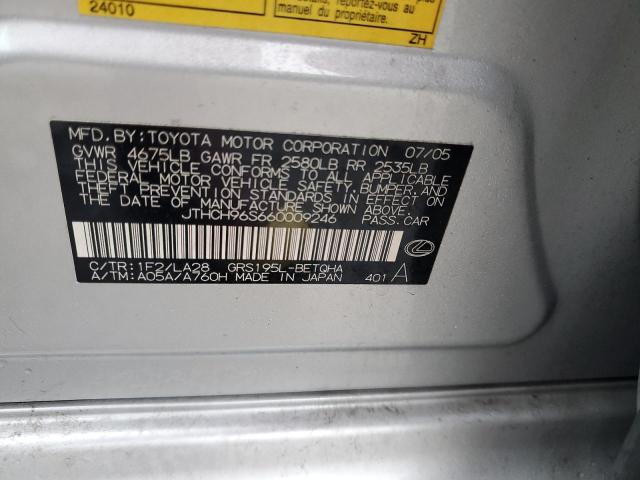 JTHCH96S660009246 - 2006 LEXUS GS 300 SILVER photo 12