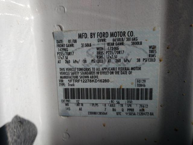 1FTRF12278KD16280 - 2008 FORD F150 WHITE photo 12