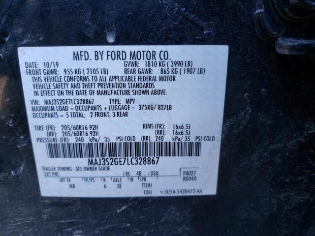 MAJ3S2GE7LC328867 - 2020 FORD ECOSPORT SE BLACK photo 12