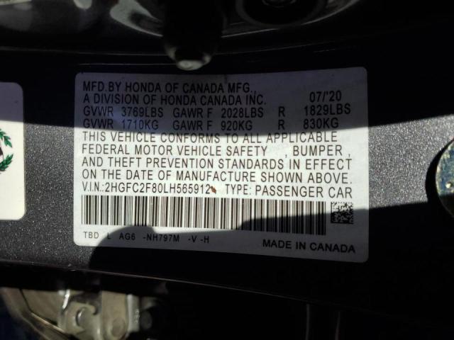 2HGFC2F80LH565912 - 2020 HONDA CIVIC SPORT 灰色 照片 12