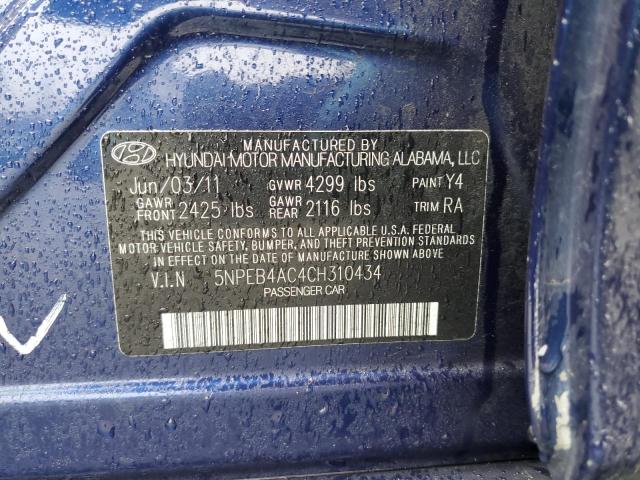 5NPEB4AC4CH310434 - 2012 HYUNDAI SONATA GLS BLUE photo 12