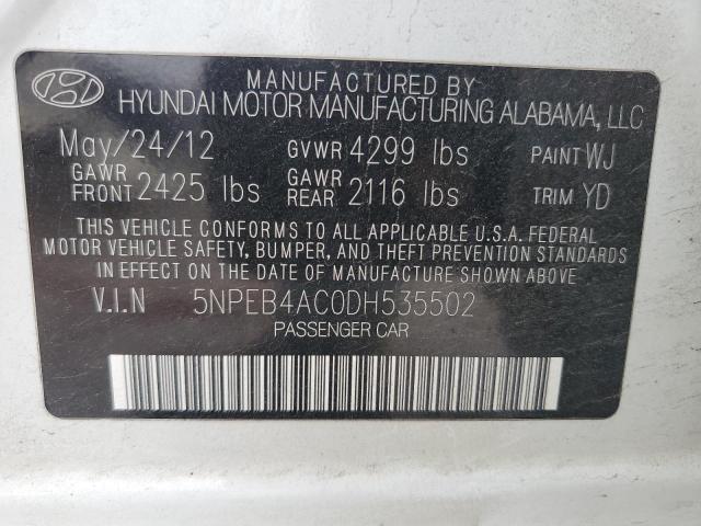 5NPEB4AC0DH535502 - 2013 HYUNDAI SONATA GLS WHITE photo 12