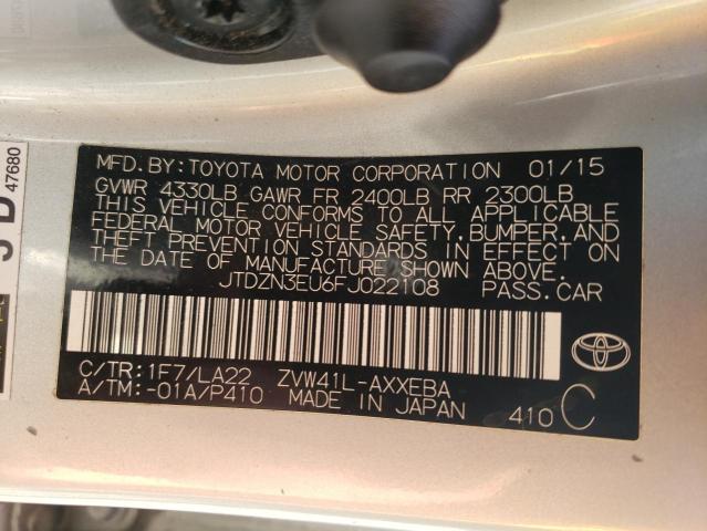 JTDZN3EU6FJ022108 - 2015 TOYOTA PRIUS V SILVER photo 12