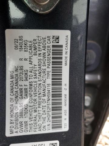 2HGFE2F57NH594116 - 2022 HONDA CIVIC SPORT GRAY photo 13