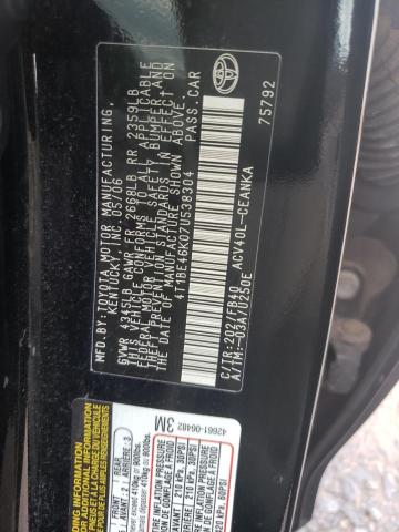 4T1BE46K07U538304 - 2007 TOYOTA CAMRY CE BLACK photo 12