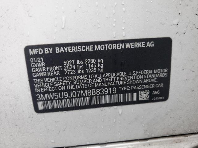 3MW5U9J07M8B83919 - 2021 BMW M340XI WHITE photo 12