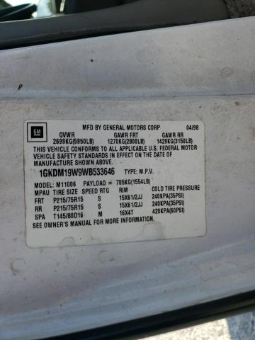 1GKDM19W9WB533646 - 1998 GMC SAFARI XT WHITE photo 13