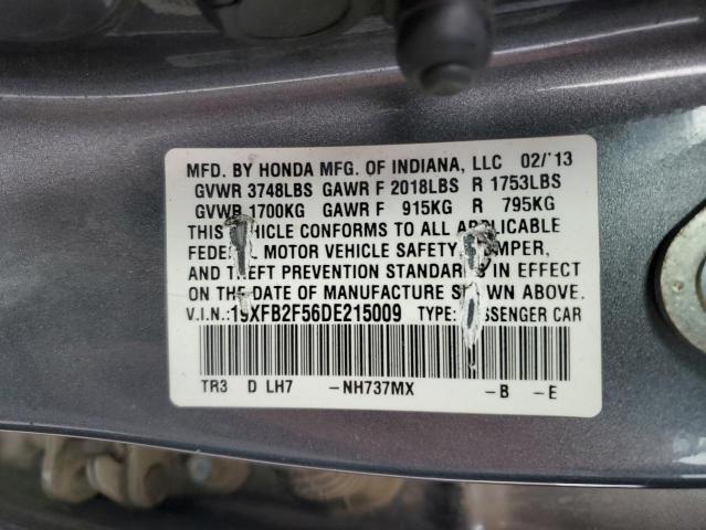 19XFB2F56DE215009 - 2013 HONDA CIVIC LX GRAY photo 12