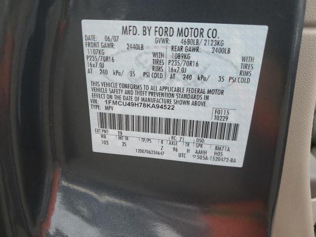 1FMCU49H78KA94522 - 2008 FORD ESCAPE HEV GRAY photo 12