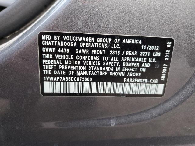 1VWAP7A35DC072606 - 2013 VOLKSWAGEN PASSAT S GRAY photo 12