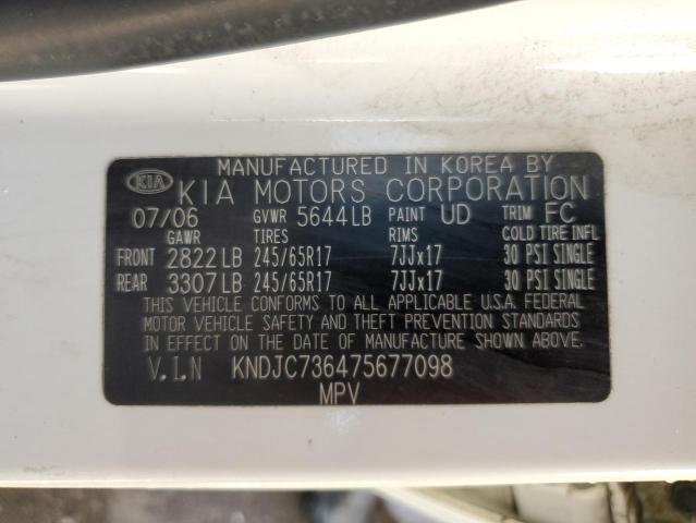 KNDJC736475677098 - 2007 KIA SORENTO EX WHITE photo 13