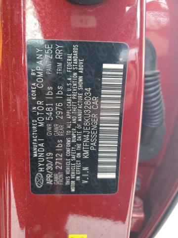 KMTFN4JE8KU328034 - 2019 GENESIS G80 BASE RED photo 12