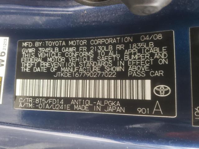 JTKDE167790277022 - 2009 TOYOTA SCION TC BLUE photo 12