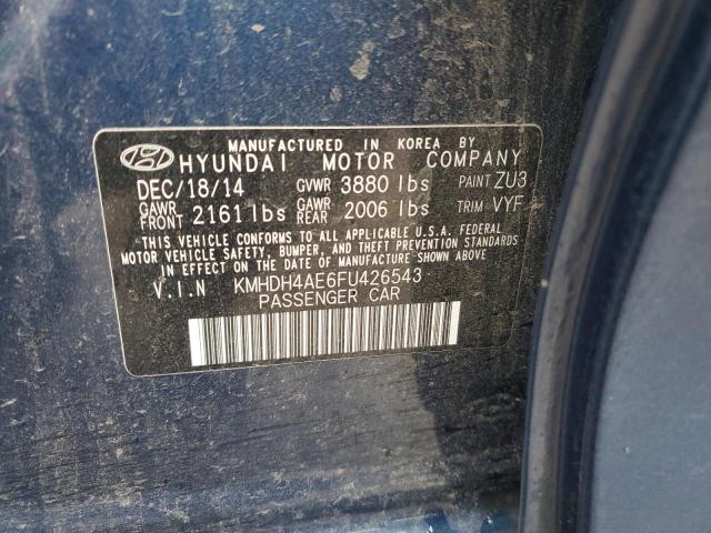 KMHDH4AE6FU426543 - 2015 HYUNDAI ELANTRA SE BLUE photo 12