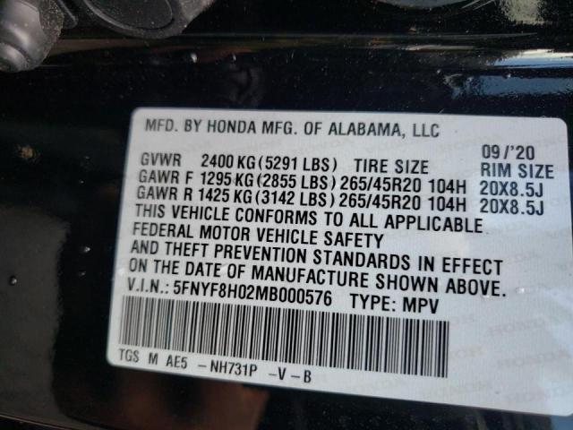 5FNYF8H02MB000576 - 2021 HONDA PASSPORT ELITE 黑色 照片 12