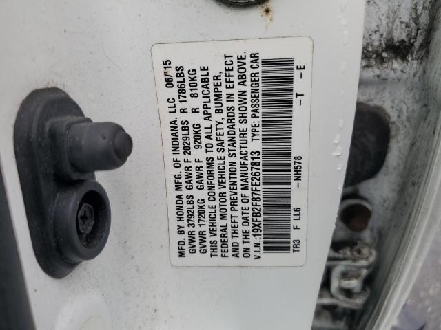 19XFB2F87FE267813 - 2015 HONDA CIVIC EX WHITE photo 12