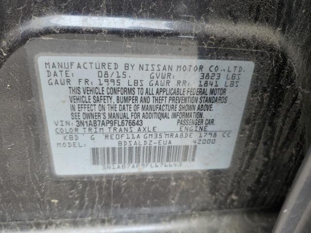 3N1AB7AP9FL676643 - 2015 NISSAN SENTRA S BLACK photo 12